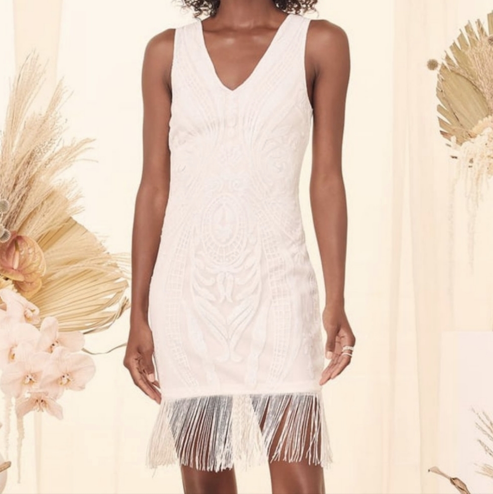 New Without Tags Lulu's White Sequin Fringe Mini Dress
